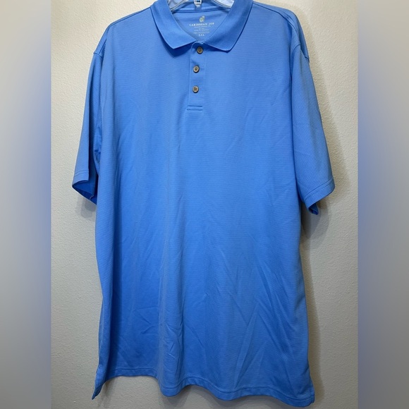 Caribbean Joe Men’s Polo Shirt XXL Blue Textured Short Sleeve 100% Polyester - Picture 1 of 2
